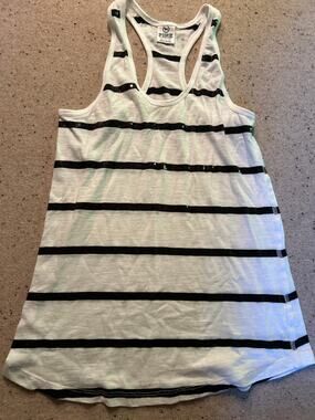 Y2K Pink Victoria's Secret Sequin Striped Tank Top XS Black White